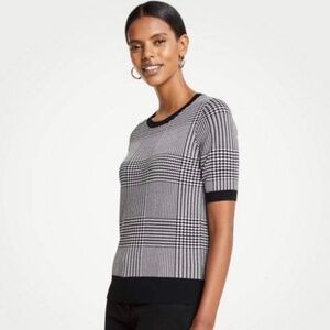 Premise black and white houndstooth knit top Sz S